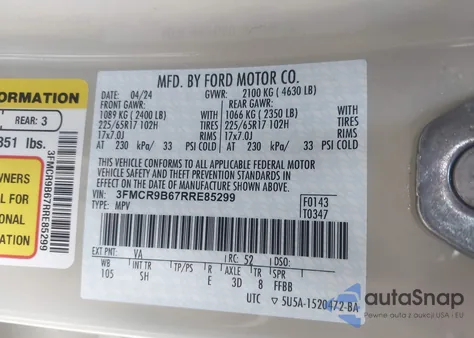 2024 Ford Bronco Sport Big Bend из США, поврежденный, VIN 3FMCR9B67RRE85299